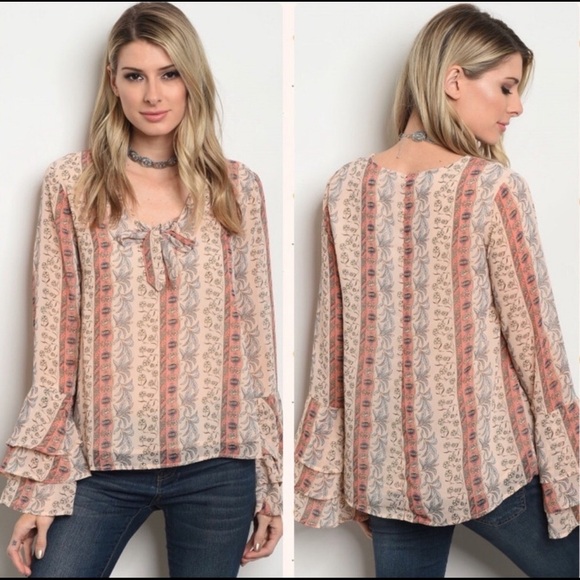 Peach Boho Ruffle Sleeve Top - Picture 1 of 4